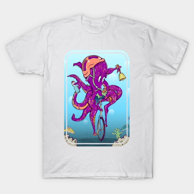 Octopus riding a bike underwater T-Shirt by mailboxdisco